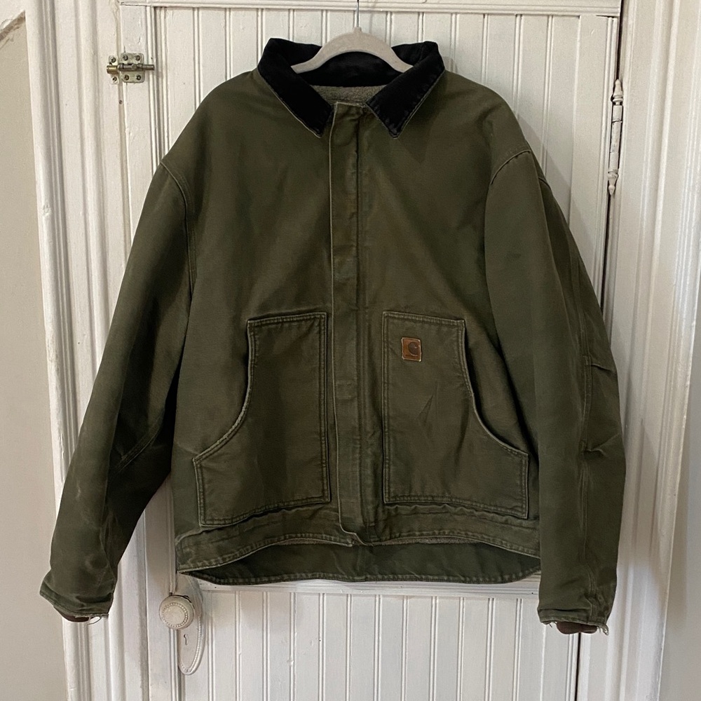 Carhartt Men’s XL Sherpa Fleece Lined Jacket Workwear Coat, Green, J164 LOV